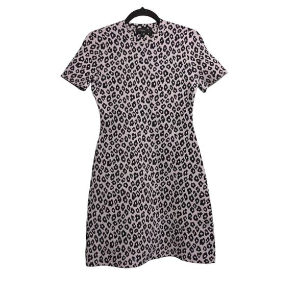 Theory Womens Glossed Leopard T Shirt Dress Black White Double Knit Crew S New - Picture 1 of 11